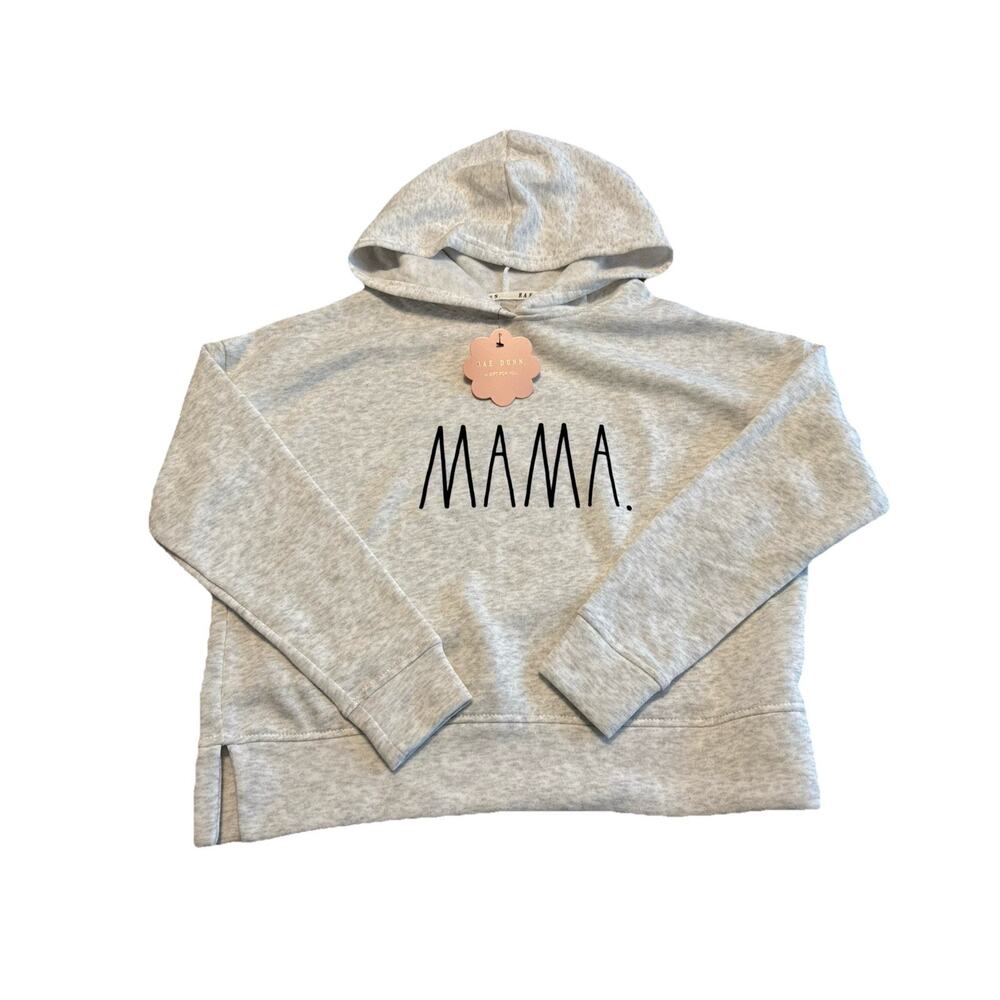 Rae Dunn MAMA Pullover Hoodie Sweatshirt Oversized Light Gray XS NWT - Picture 1 of 5